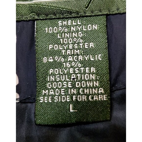 Eddie Bauer Down Vest Womens Large Navy Snowflake Print Full Zip Faux Fur Collar - Picture 14 of 16